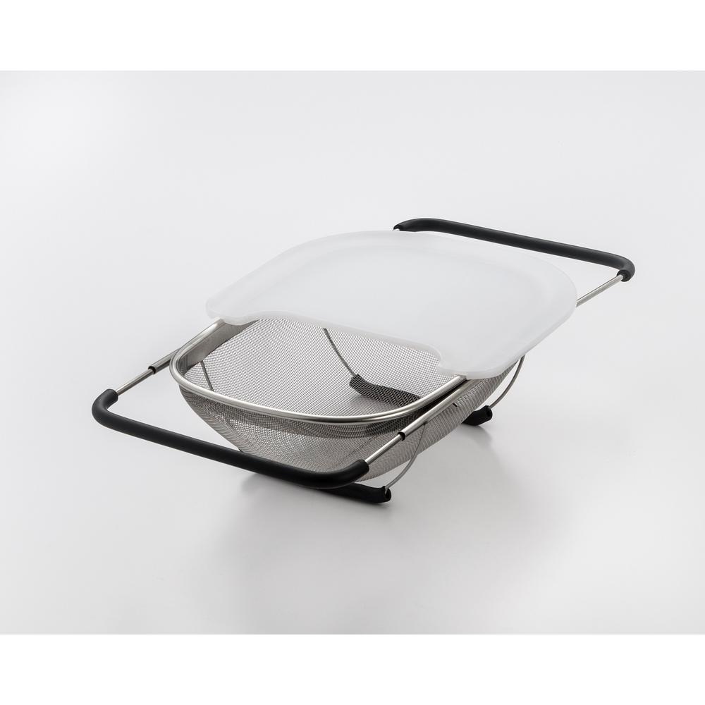 ExcelSteel 13.5 in. Over the Sink Stainless Strainer with Cutting Board, Silver