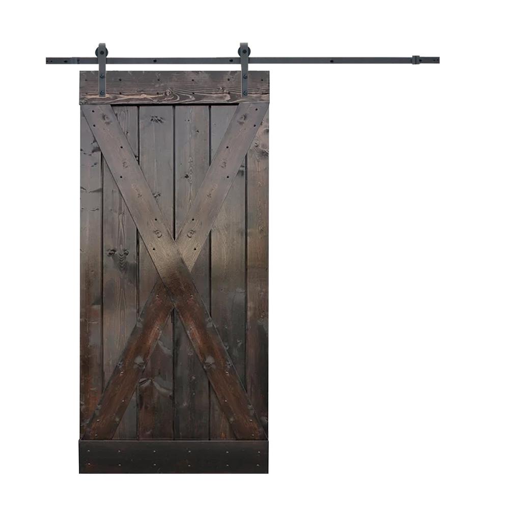 Calhome 36 In X 84 In X Panel Knotty Pine Finished Wood Sliding Barn Door With Hardware Kit