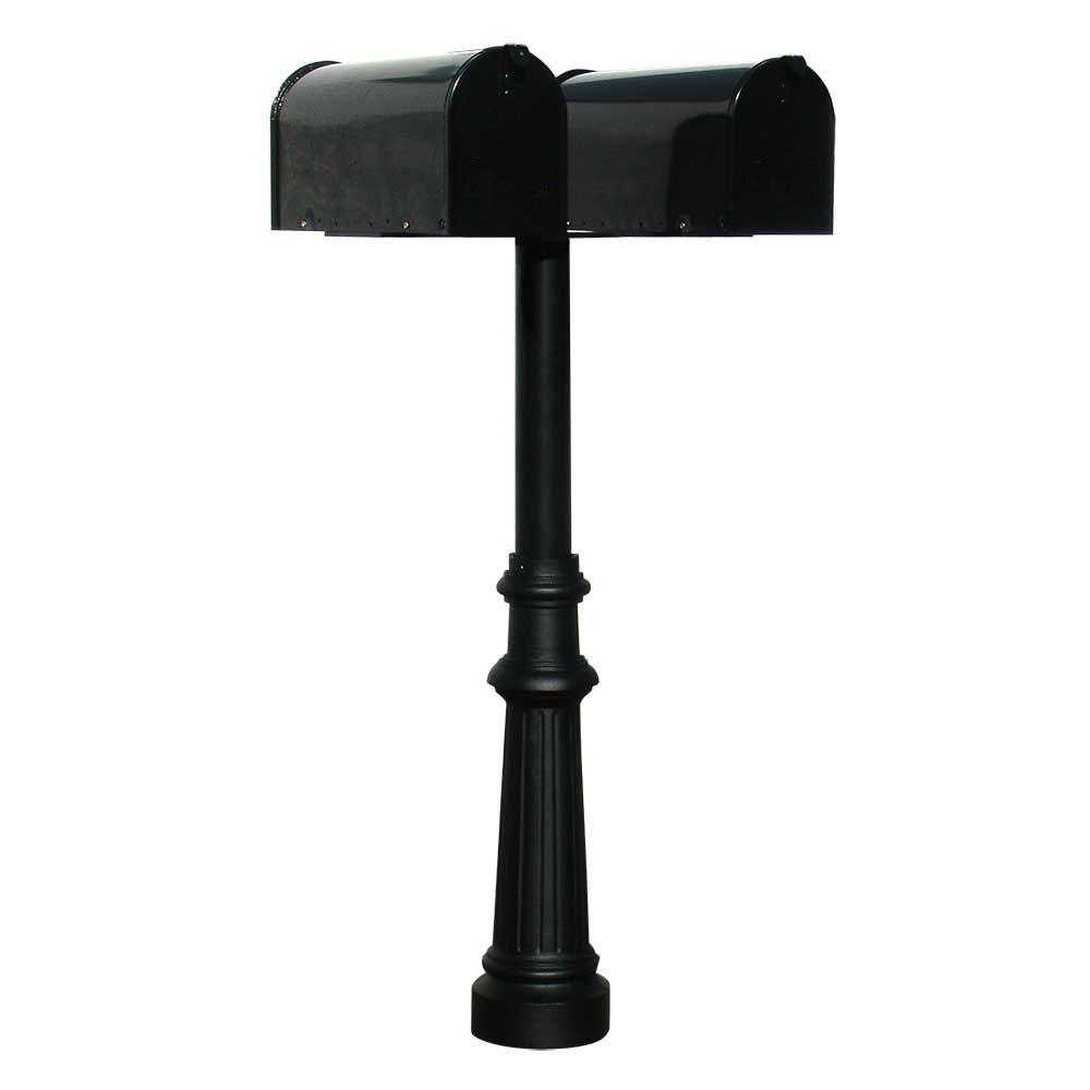 Hanford Twin Black (No Scrolls) Post System NonLocking Mailbox with