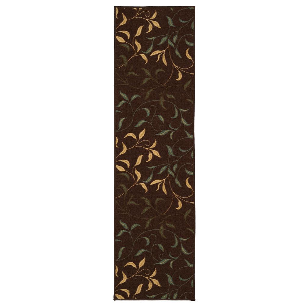 Brown Leaves Rug Runner Contemporary Floor Area Long Hallway Mat Backing 7 ft