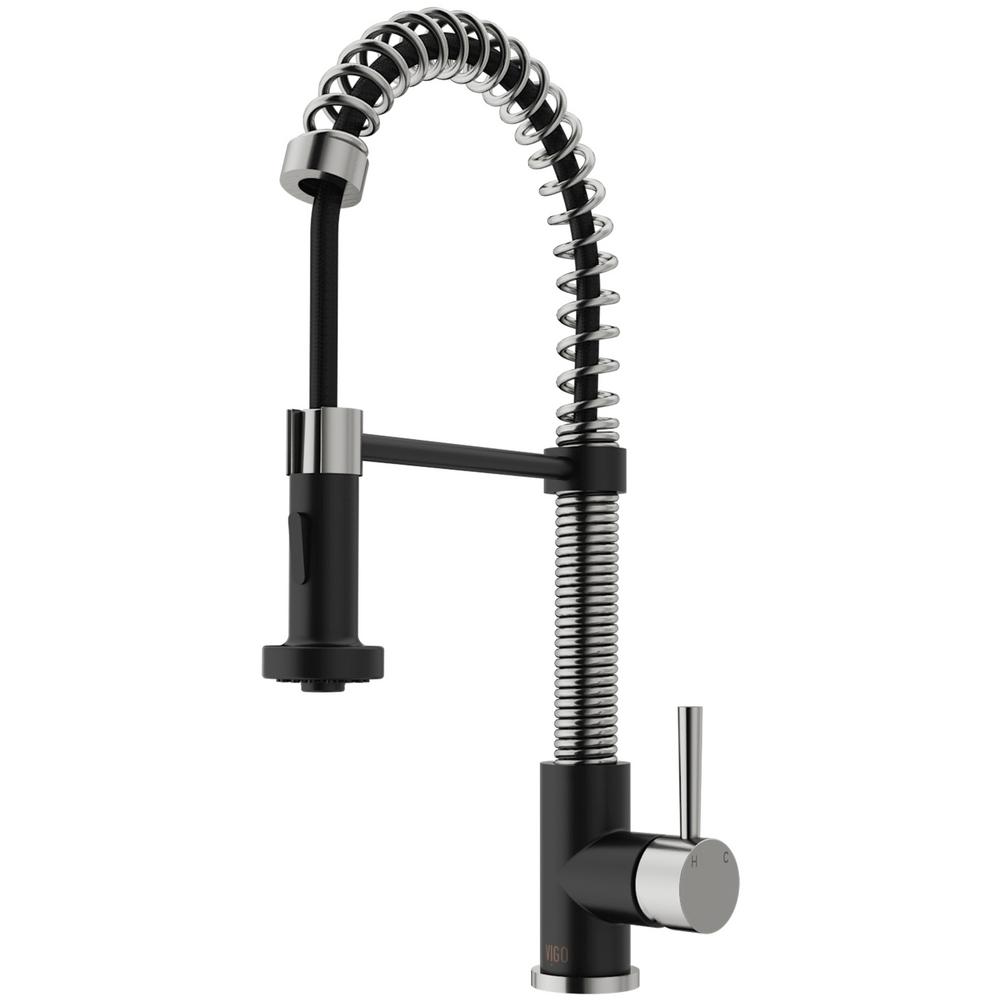 Vigo Edison Single Handle Pull Down Sprayer Kitchen Faucet In Vigo Edison Single Handle Pull Down Sprayer Kitchen Faucet In Stainless Steel Matte Black Vg02001stmb The Home Depot