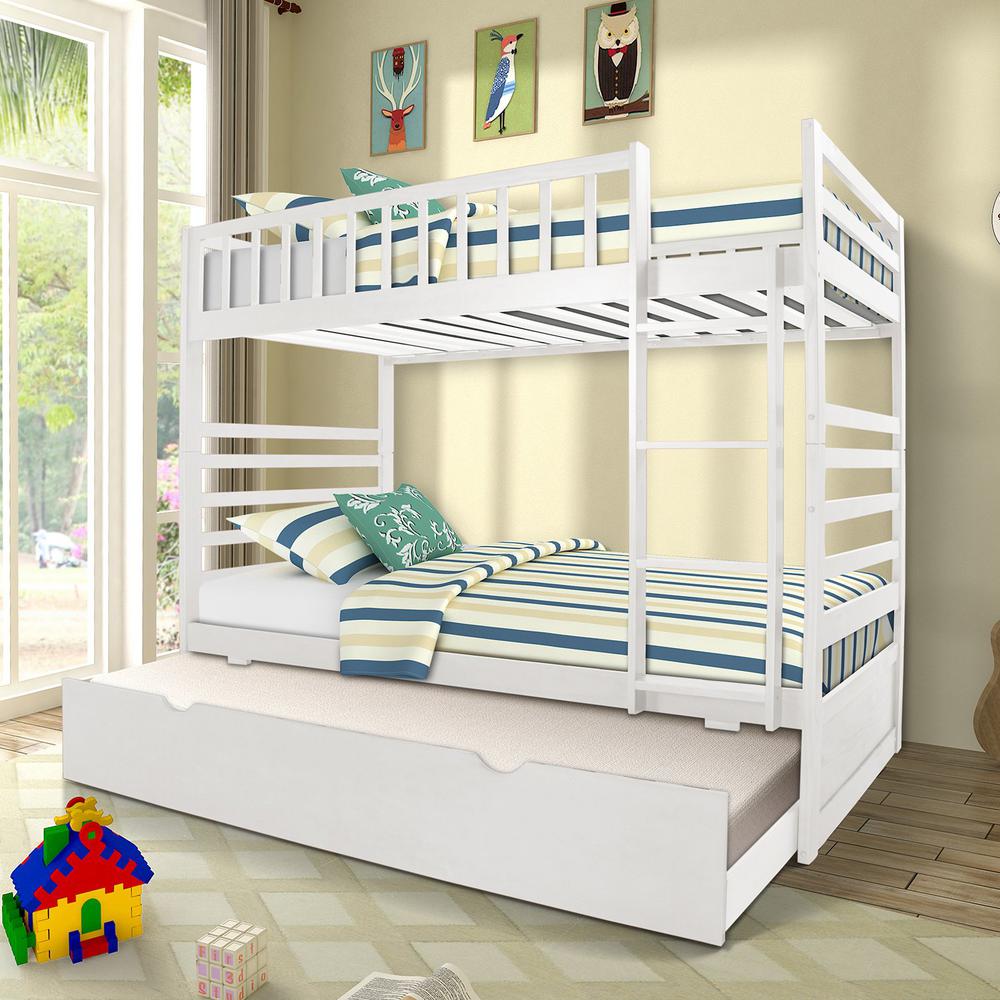 Merax White Twin Over Solid Wood Bunk Bed With Trundle Merax White Twin Over Solid Wood Bunk Bed With Trundle Sg000094aaa The Home Depot