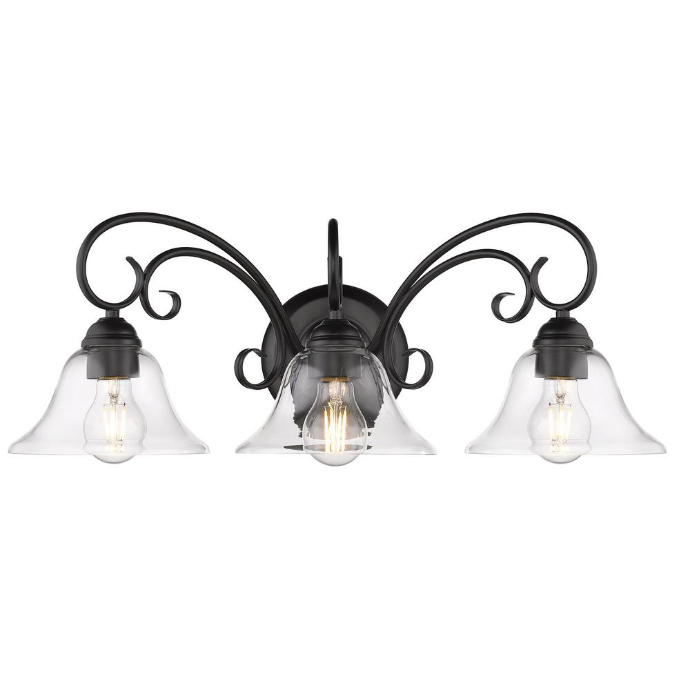 Golden Lighting Homestead 3 Light Bath Vanity In Black With Clear Gl Golden Lighting Homestead 3 Light Bath Vanity In Black With Clear Gl