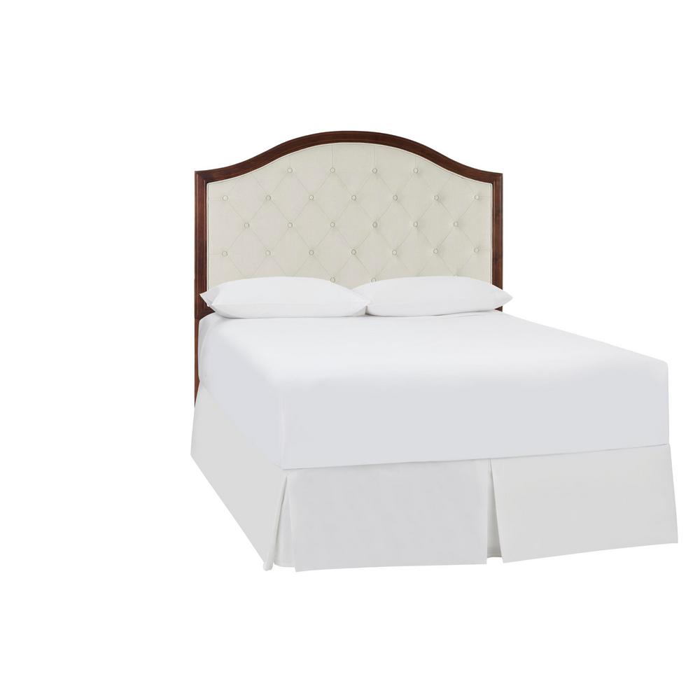Bedroom Furniture The Home Depot Colbridge Ivory Upholstered Queen Headboard With Tufting And Walnut Wood Trim 60 83 In W