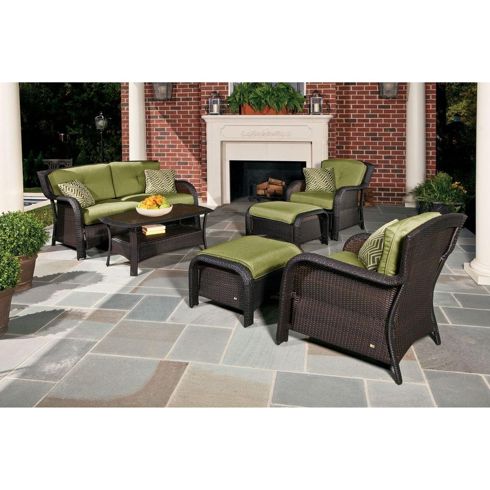 Hanover Strathmere 6-Piece Deep Wicker Patio Seating Set with Cilantro