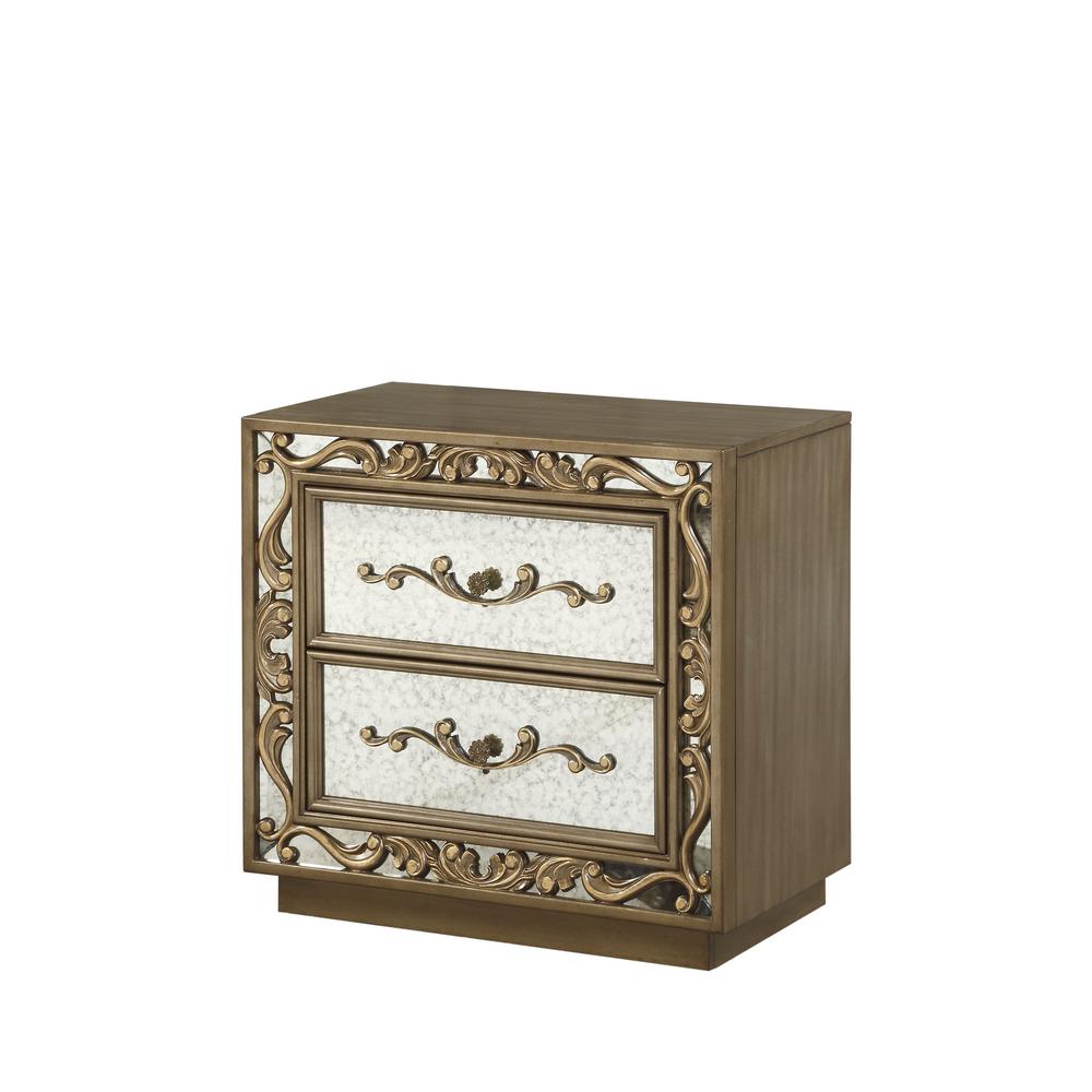 Acme Furniture Orianne Antique Gold And Mirrored Nightstand