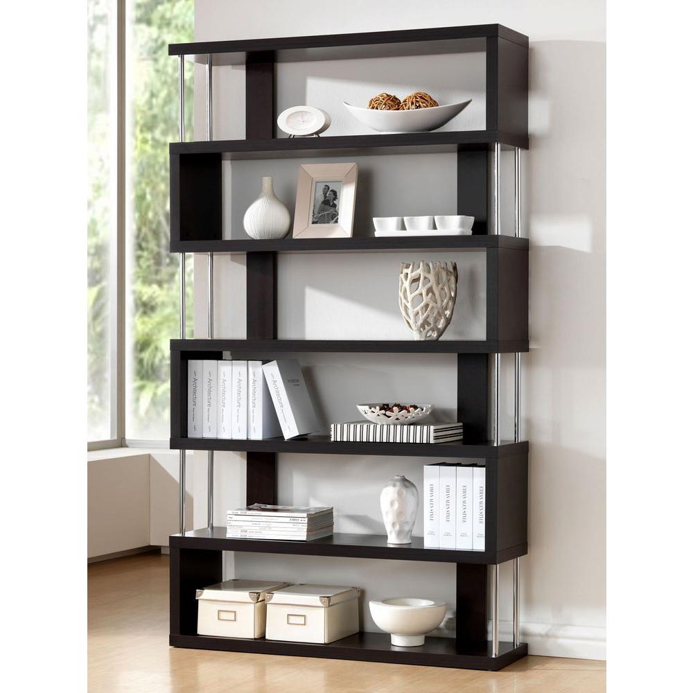 Baxton Studio 75 5 In Dark Brown Wood 6 Shelf Accent Bookcase