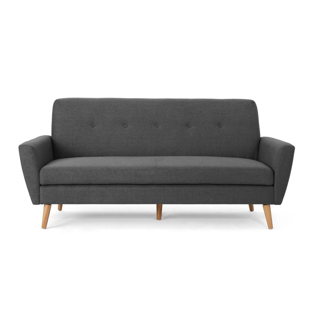 Noble House 3Seat Dark Gray Tufted Fabric Sofa 303965 The Home Depot