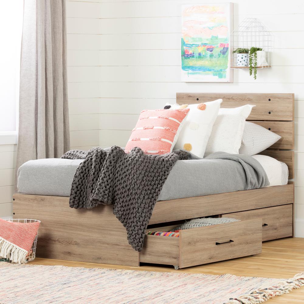 South Shore Fakto Rustic Oak Twin Bed 12169 The Home Depot