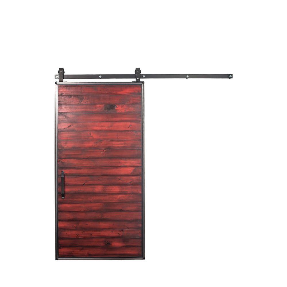 Rustica Hardware 36 inch x 84 inch Mountain Modern Barn Red Wood Barn Door with... by Rustica Hardware