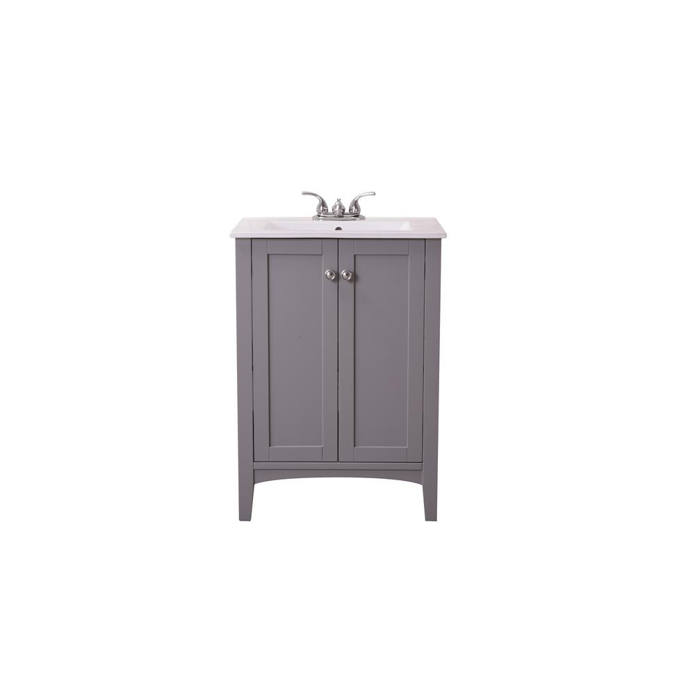 Timeless Home 24 in. W x 18 in. D x 34 in. H Single Bathroom Vanity in Grey with White Porcelain