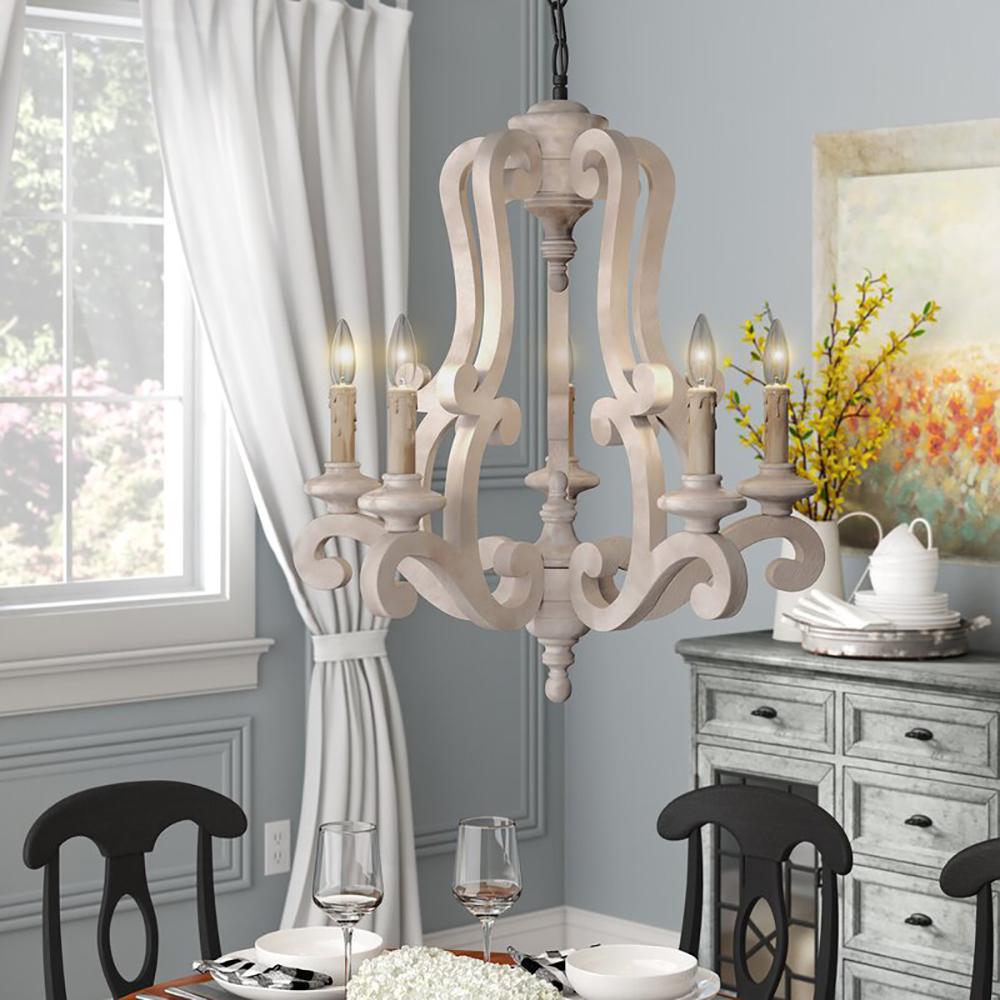 Parrot Uncle Bella 5 Light Wood Accent Candle Style Empire Chandelier Xwfg P978420 The Home Depot