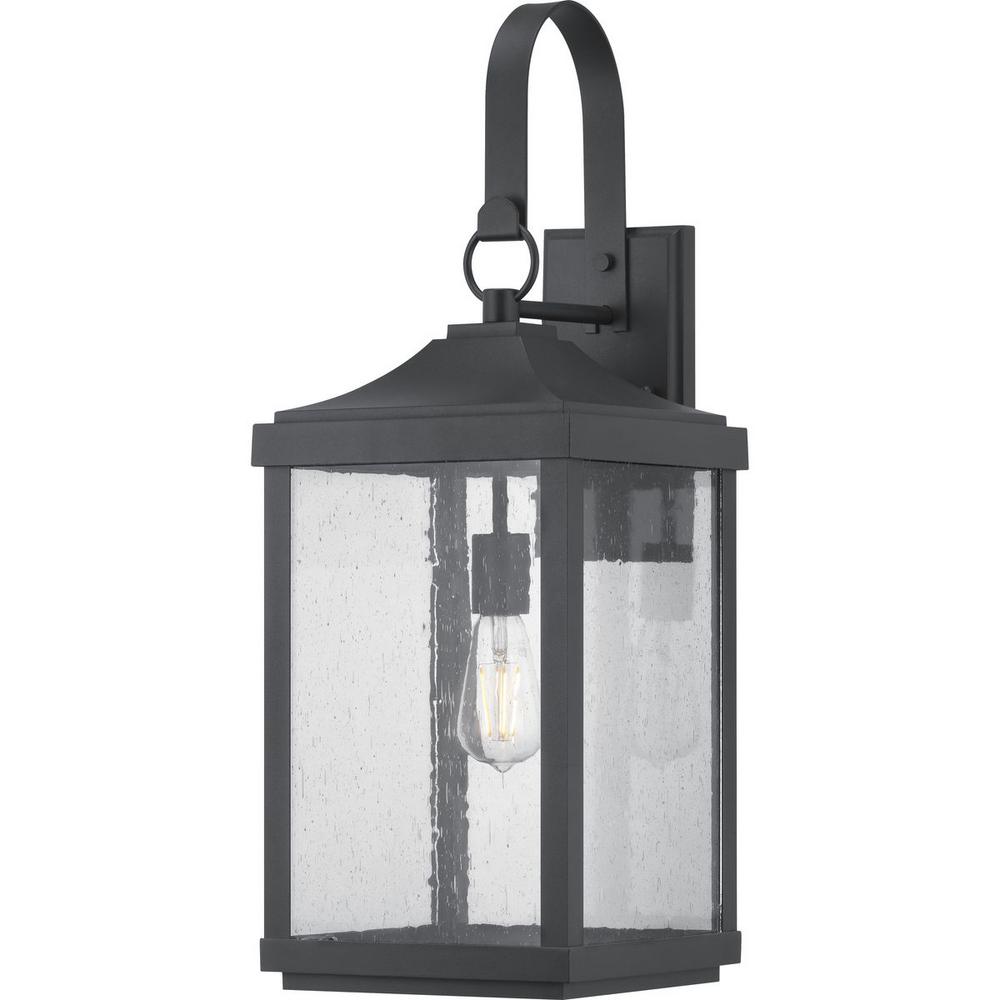 Progress Lighting Park Court 1-Light 26 in. Textured Black Outdoor Wall Lantern with Clear Seeded Glass