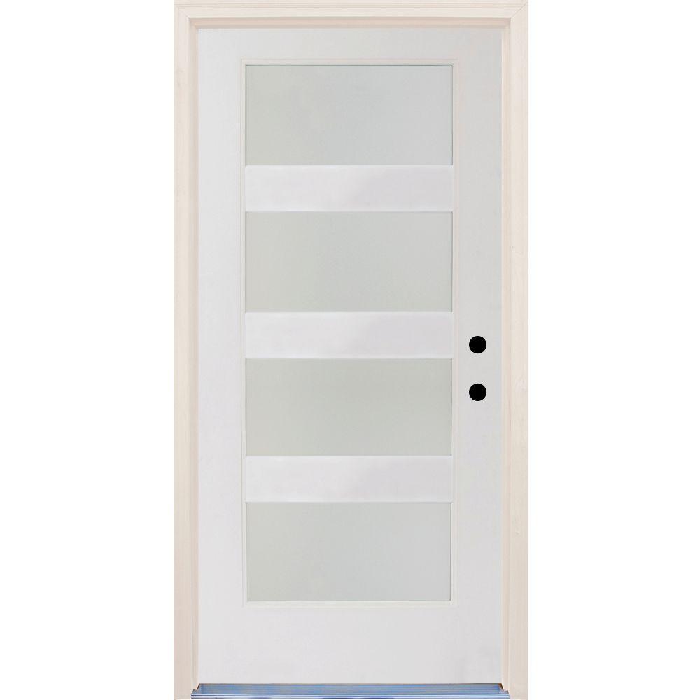 Builders Choice 36 In X80 Elite Lefthand 4 Lite Satin Etch Glass Contemporary Unfinished Fiberglass Prehung Front Door W Brickmould