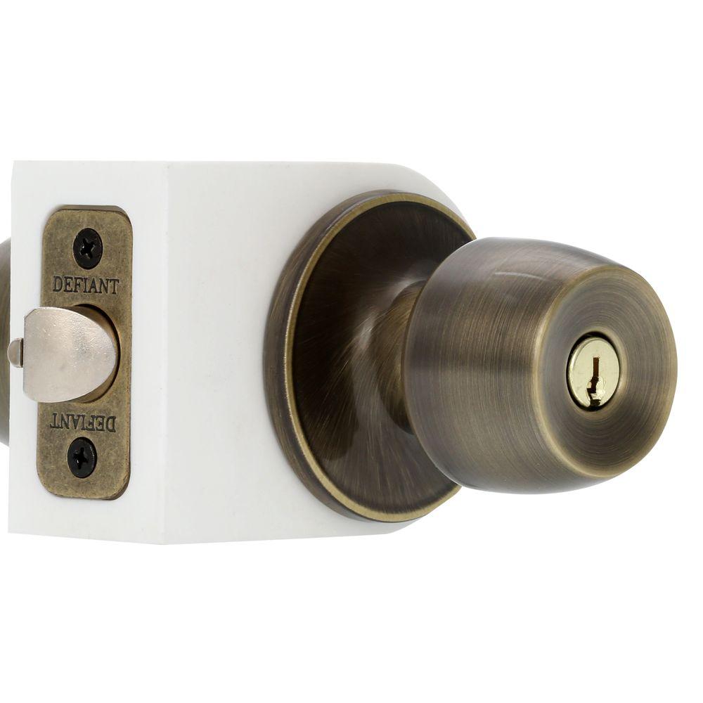 Defiant Brandywine Antique Brass Keyed Entry Door Knob Set-T8800 Defiant Brandywine Antique Brass Keyed Entry Door Knob Set - Defiant Brandywine Antique Brass Keyed Entry Door Knob Set-T8800