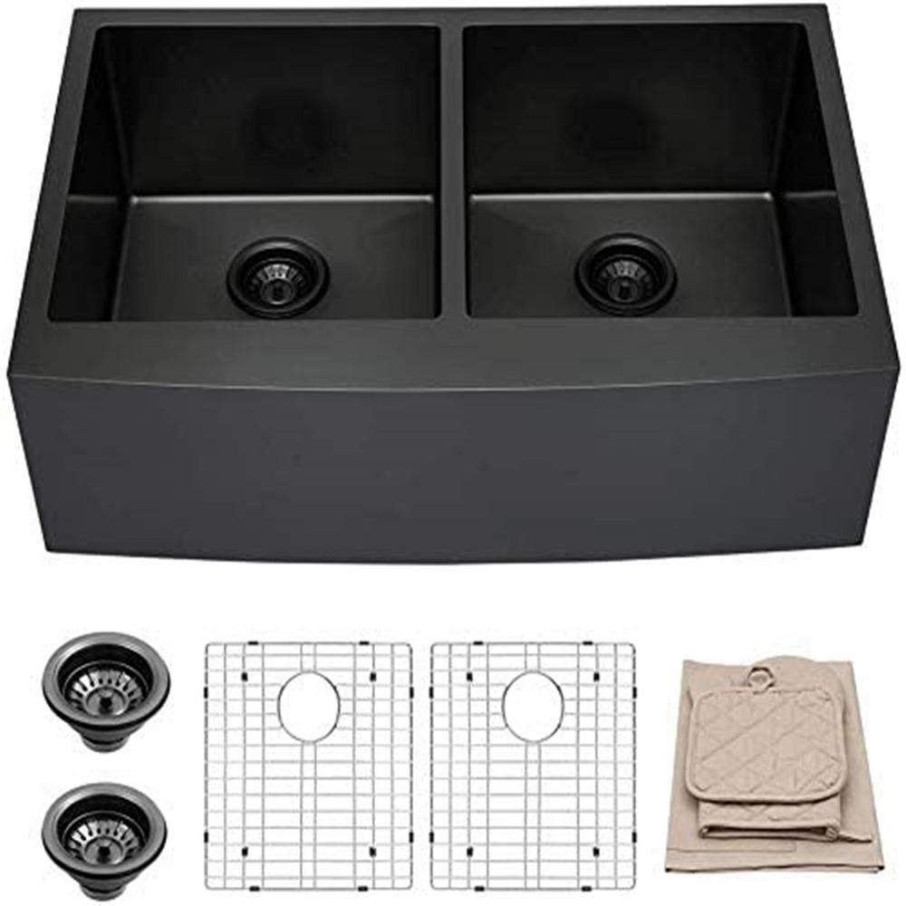 Boyel Living 33 in. Matte Black Stainless Steel Double ...