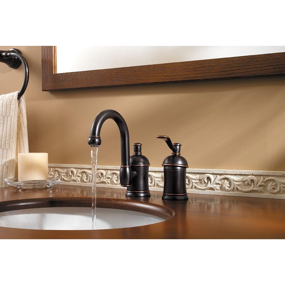 Pfister Amherst 8 In Widespread Single Handle Bathroom Faucet With Soap Dispenser Tuscan Bronze Lf 049 Ha1y The Home Depot Bathroom Faucet With Soap Dispenser