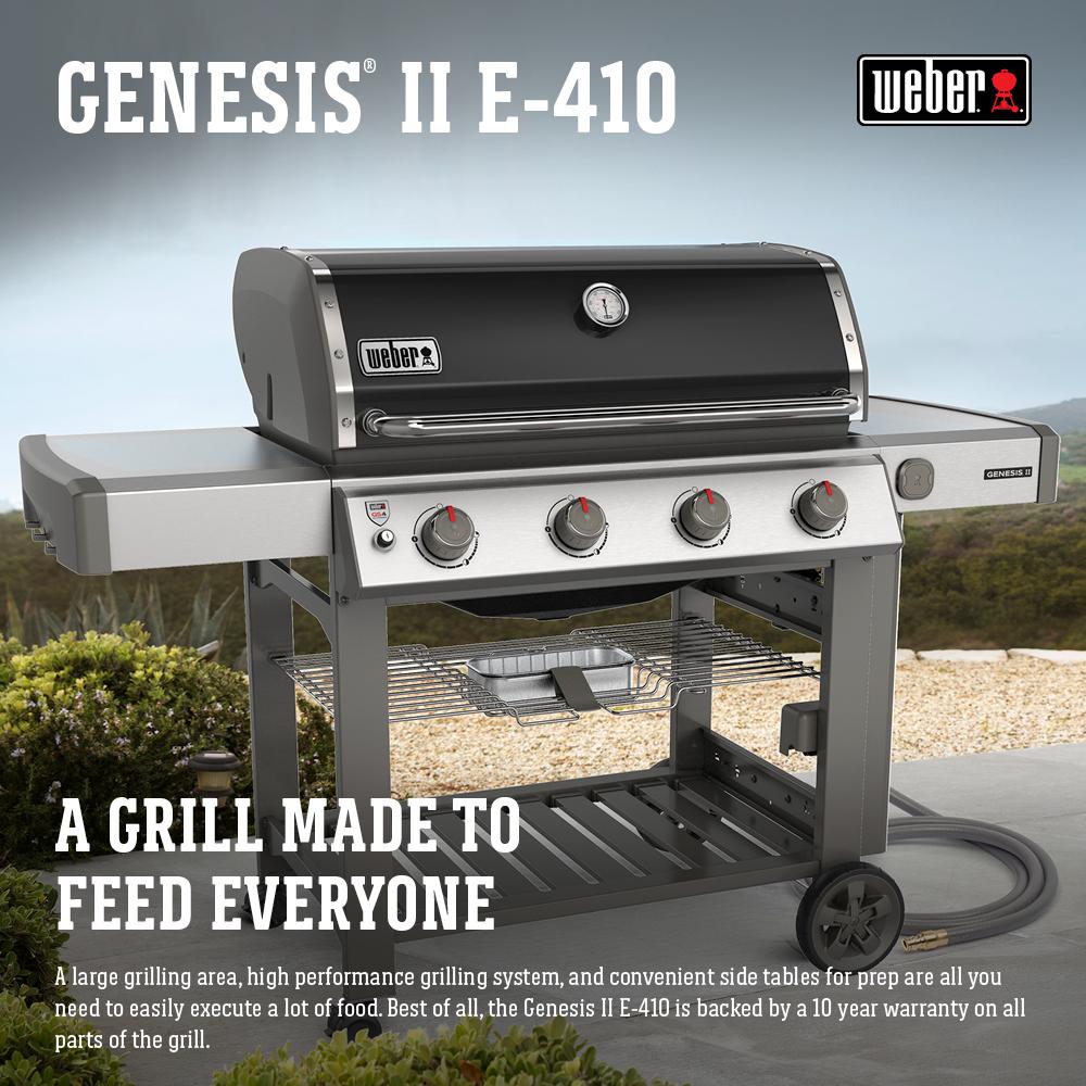 Weber Genesis Ii E 410 4 Burner Natural Gas Grill In Black With Built In Thermometer 67011001 The Home Depot