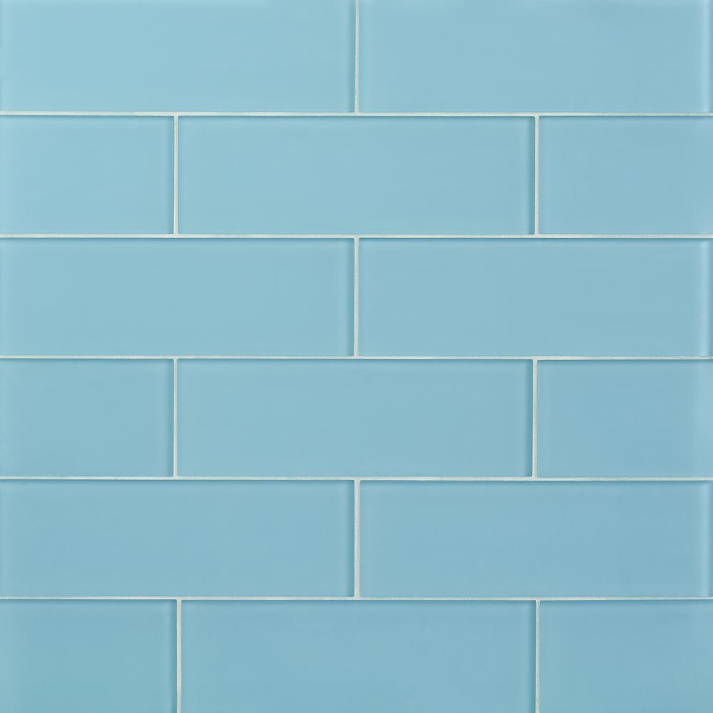 Ivy Hill Tile Contempo 4 in. x 12 in. Turquoise Frosted Glass Wall Tile ...