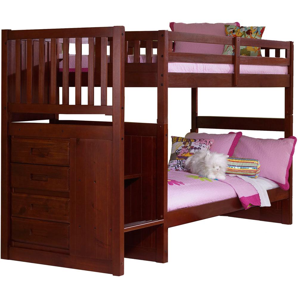 Cambridge Springside Dark Cherry Twin Over Staircase Bunk Bed Springside Dark Cherry Twin Over Staircase Bunk Bed