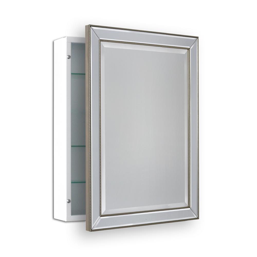 Deco Mirror 22 In W X 30 H Surface Mount Metro Beaded Medicine Cabinet Silver Champagne