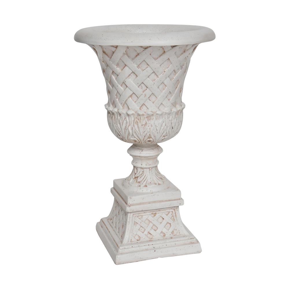 MPG 26.5 in. H. Aged White Cast Stone Lattice Urn and Pedestal-PF5825AW