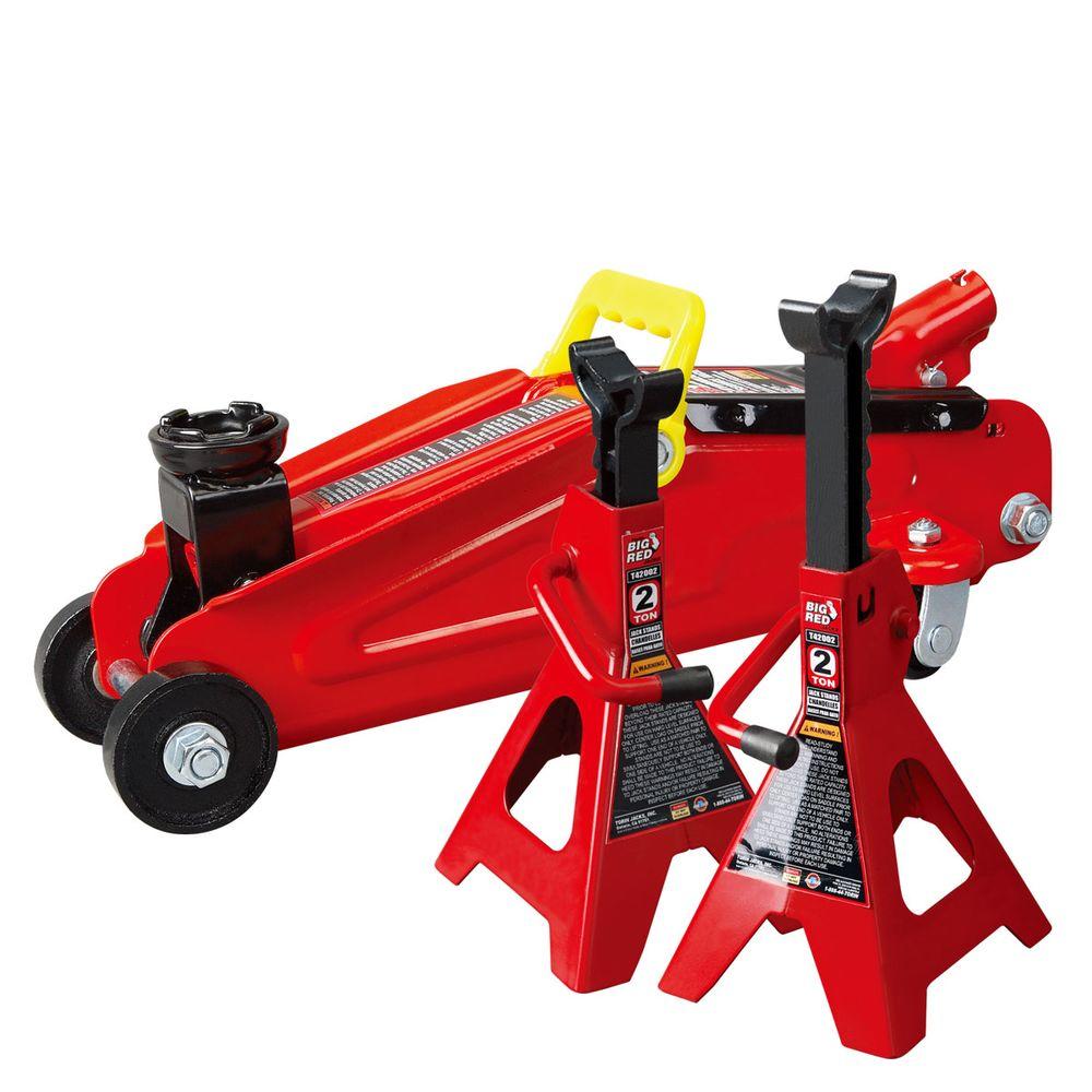 Big Red 2 Ton Trolley Floor Jack With 2 Ton Jack Stands Tra82001
