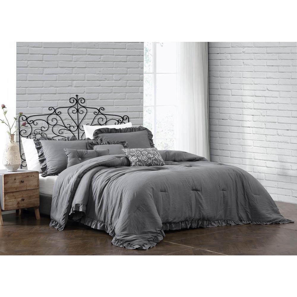 Home Furniture Diy 6pc Purple Grey Reversible Cotton Duvet Cover Bedding Set And Decorative Pillows Bedding Sets Duvet Covers Mantys Com Br