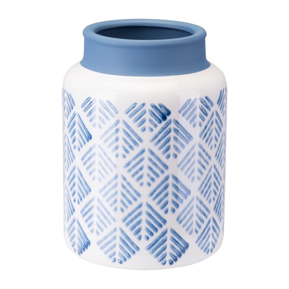 Steel Blue And White Zig Zag Small Decorative Vase Steel Blue And White Zig Zag Small Decorative Vase