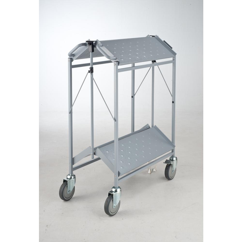 Master Grade Folding Carts, 2shelf Grey, 550 lb. Capacity, Swivel