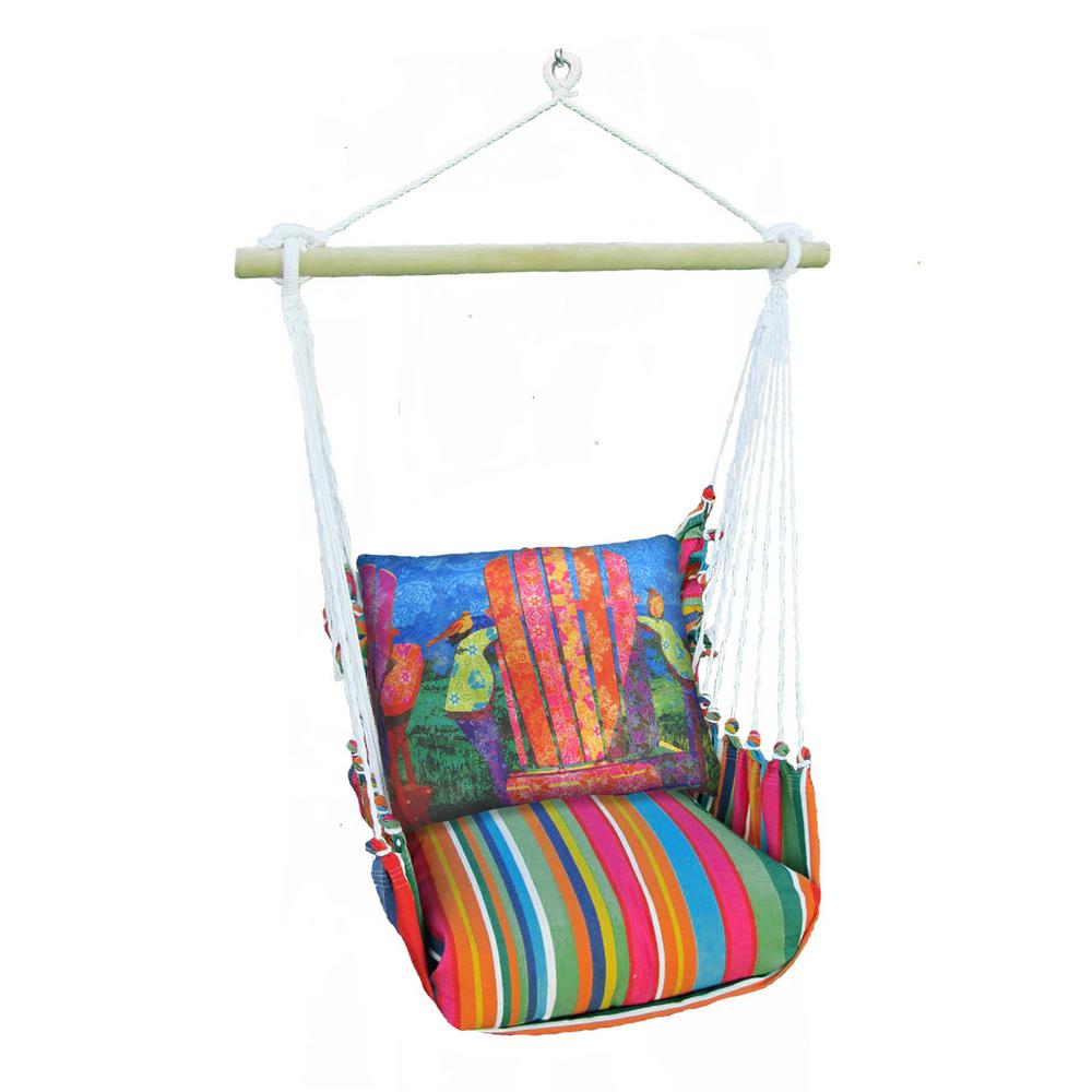 Magnolia Casual 3 Piece Wood Polyester Cushioned Porch Swing With Colorful Chair Print Back Pillow Ljtc610swst The Home Depot