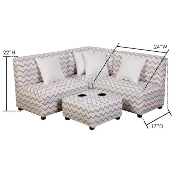 Jack Juvenile Kids Pink And Gray Upholstered Sectional Sofa Set