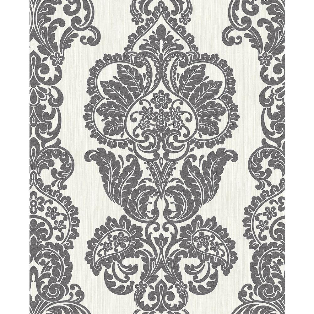 56.4 sq. ft. Rochester Charcoal Damask Wallpaper290040896 The Home