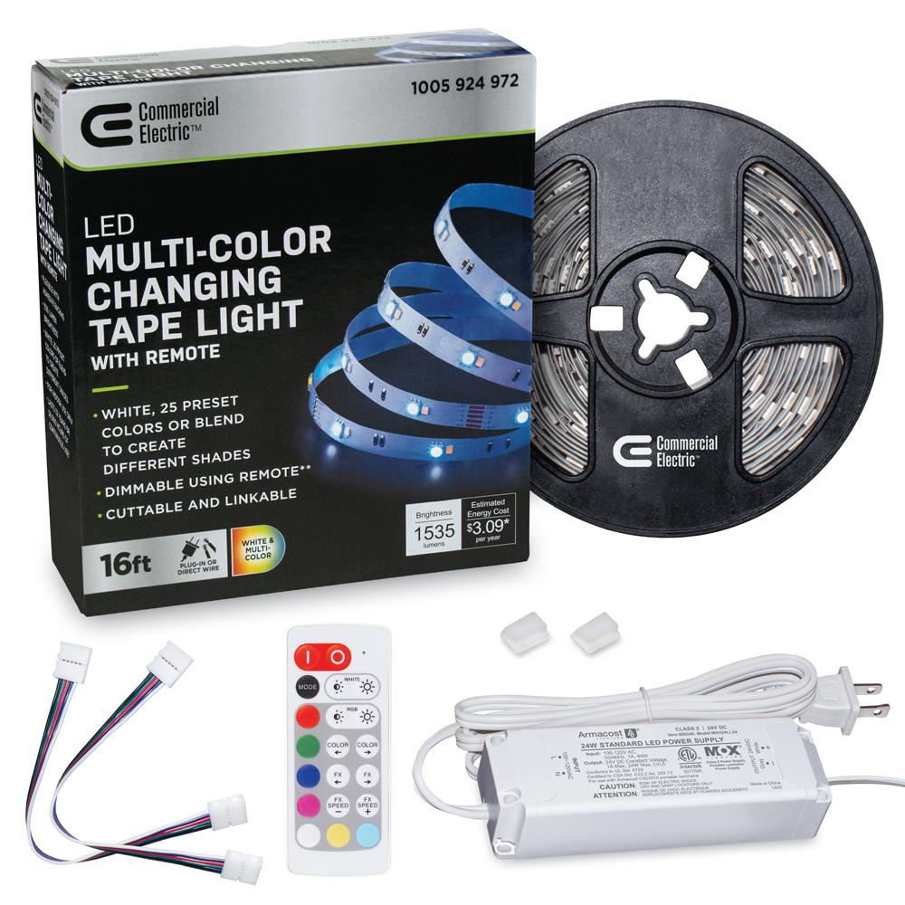 Commercial Electric 16 Ft Led White And Rgb Tape Light Kit Under