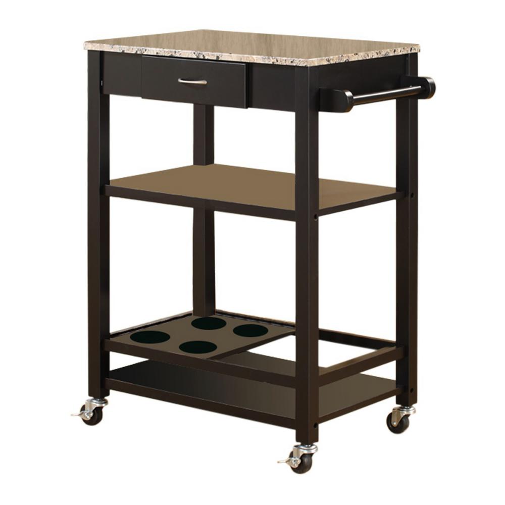 Kings Brand Furniture Black Marble Top Serving Bar Cart With Towel Bar 20k The Home Depot