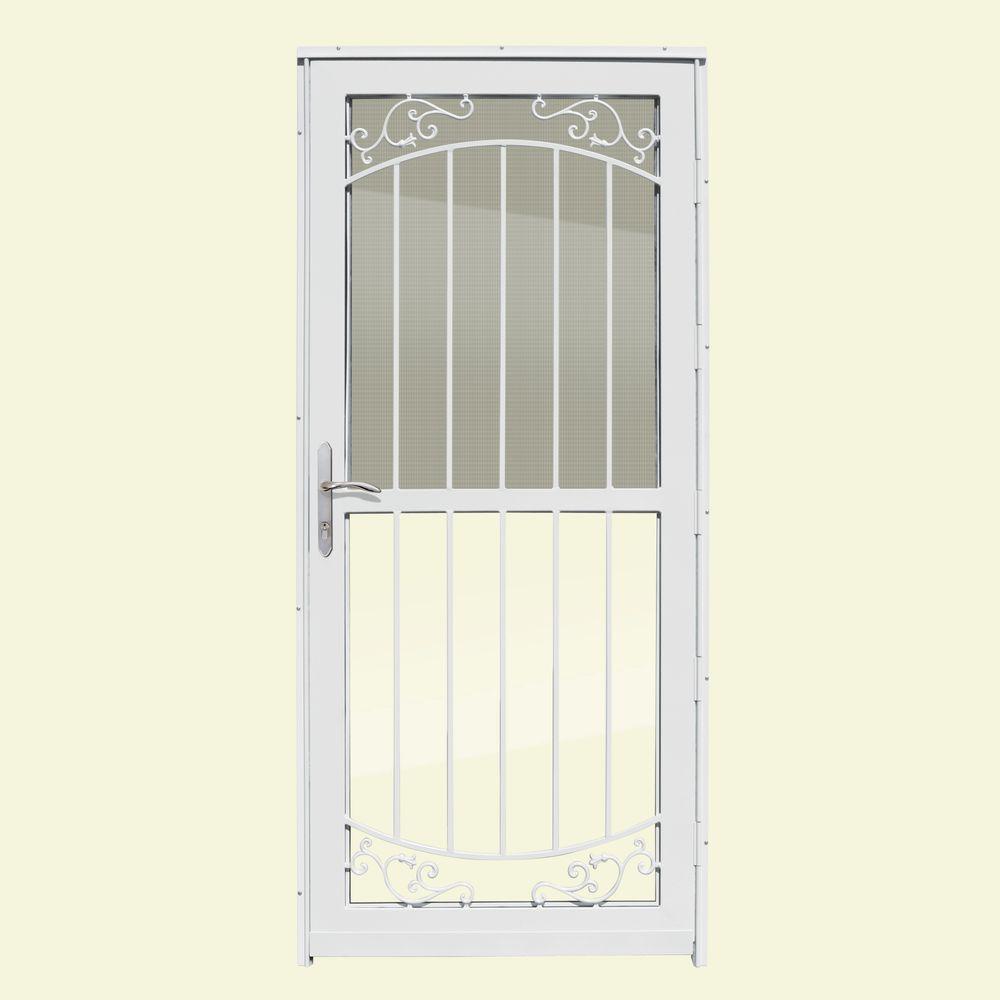 Unique Home Designs 36 In X 80 In Waterford White Recessed Mount All Season Security Door With Self Storing Glass And Insect Screen