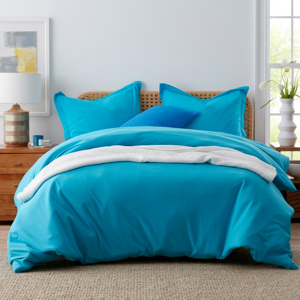 The Company Store Jersey Knit Island Blue Solid Cotton Queen Duvet