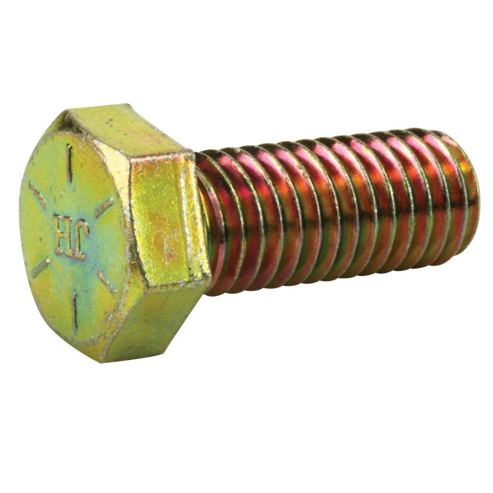 Grade 8 Steel Zinc Yellow-Chromate Plated Hex Head Screw 1-1//4 Long 3//8-24 Thread Size