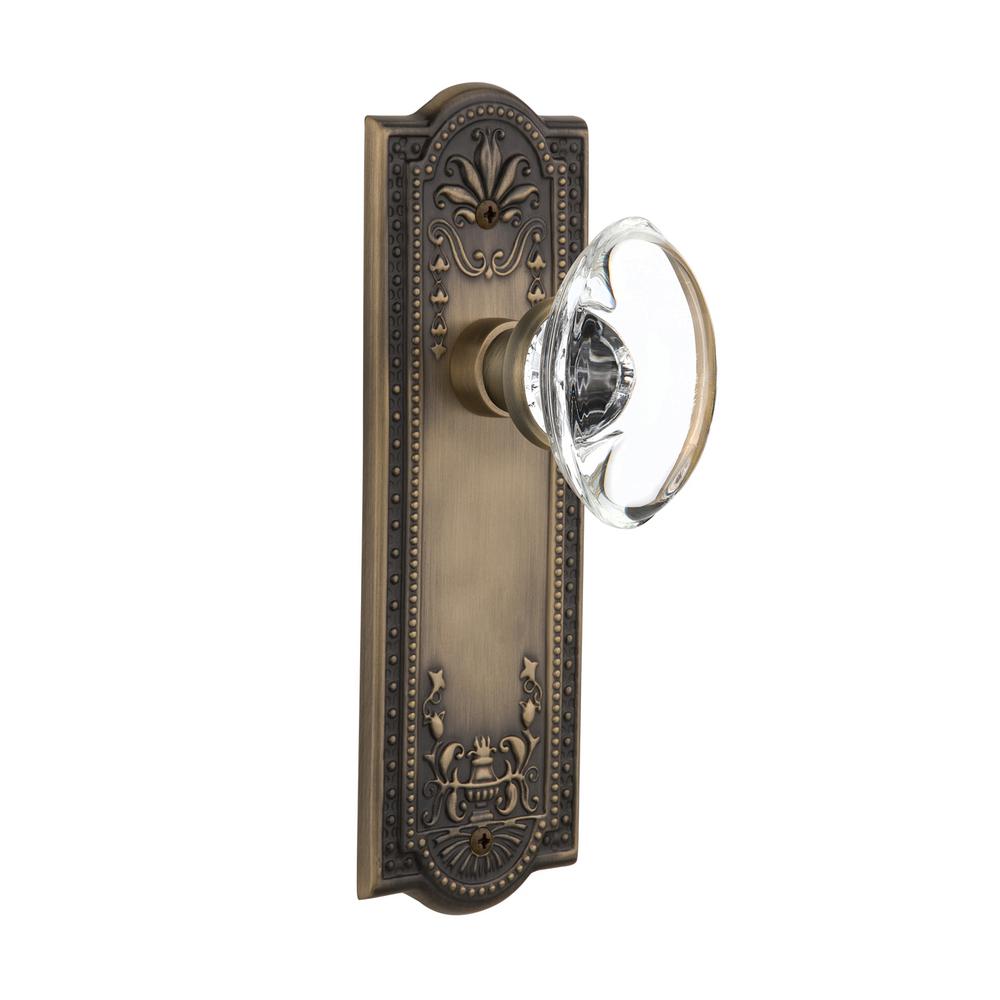 Nostalgic Warehouse Meadows Plate 2 3 8 In Backset Antique Brass Passage Hall Closet Oval Clear Crystal Glass Door Knob 711334 The Home Depot
