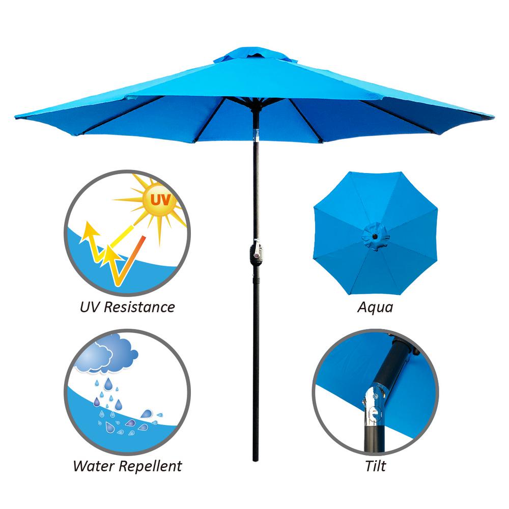 Maypex 9 Ft Steel Crank And Tilt Market Patio Umbrella In Aqua 300002 A The Home Depot