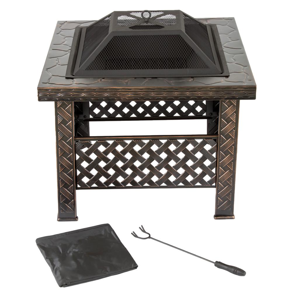 Pure Garden 26 In Steel Square Woven Fire Pit With Cover M150073