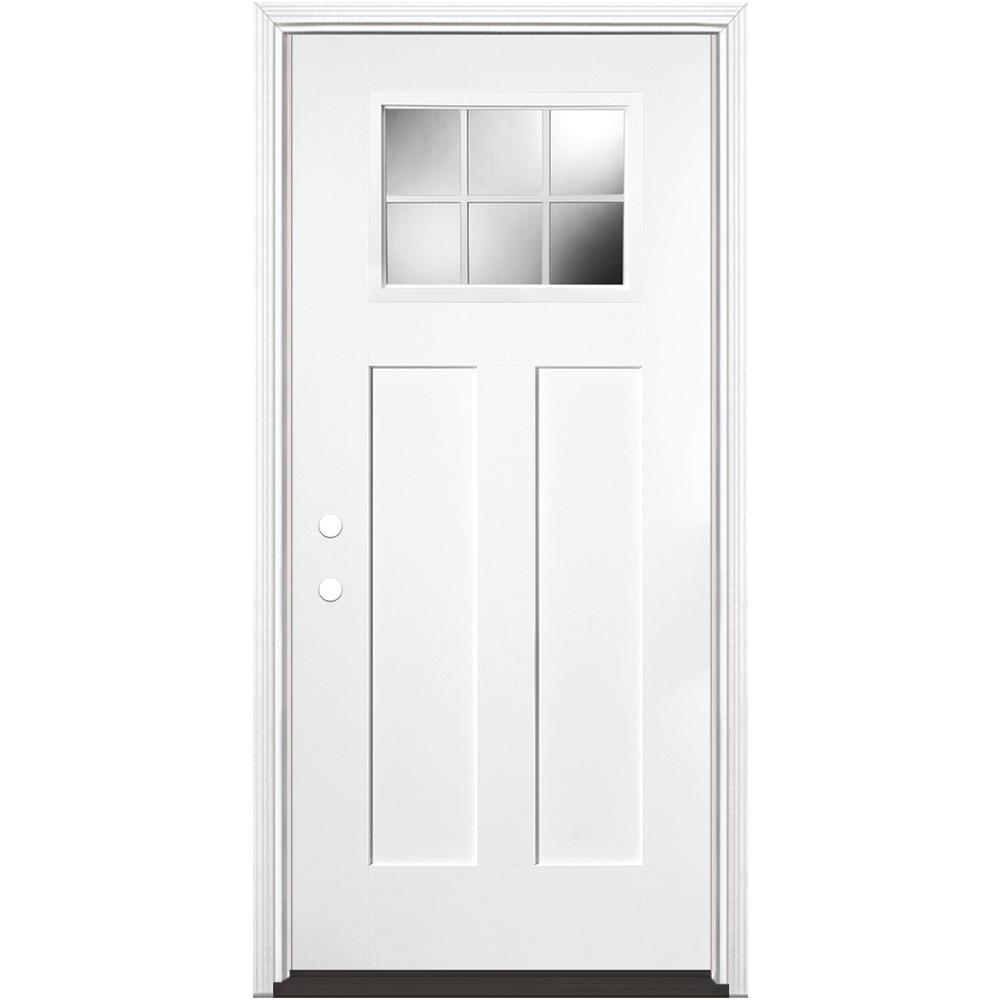 Masonite 36 In X 80 In Craftsman 6 Lite Right Hand Inswing Primed White Smooth Fiberglass Prehung Front Door W Brickmold