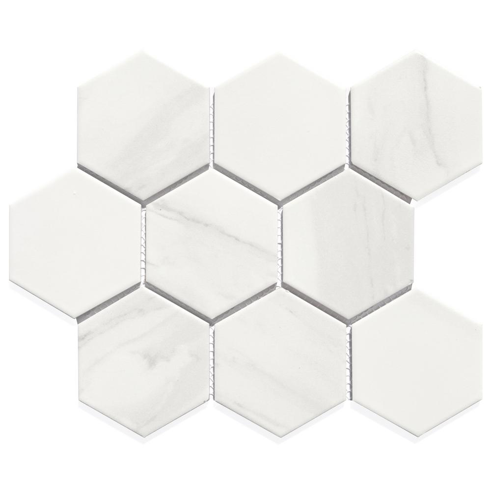 Hexagon Mosaic Tile The Home Depot White Hexagon