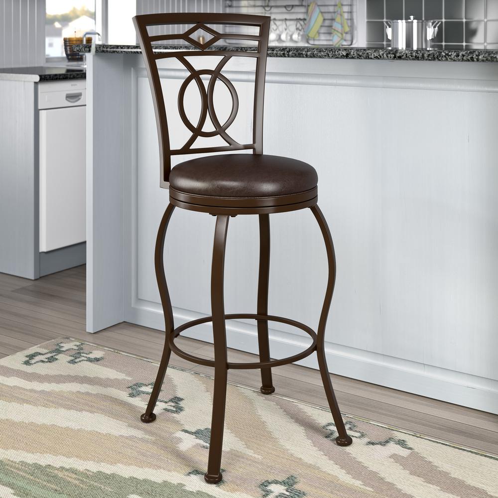 Corliving Jericho 30 In Metal Bar Stool With Swivel Dark Brown Metal Bar Stool With Swivel Dark Brown Bonded Leather Seat