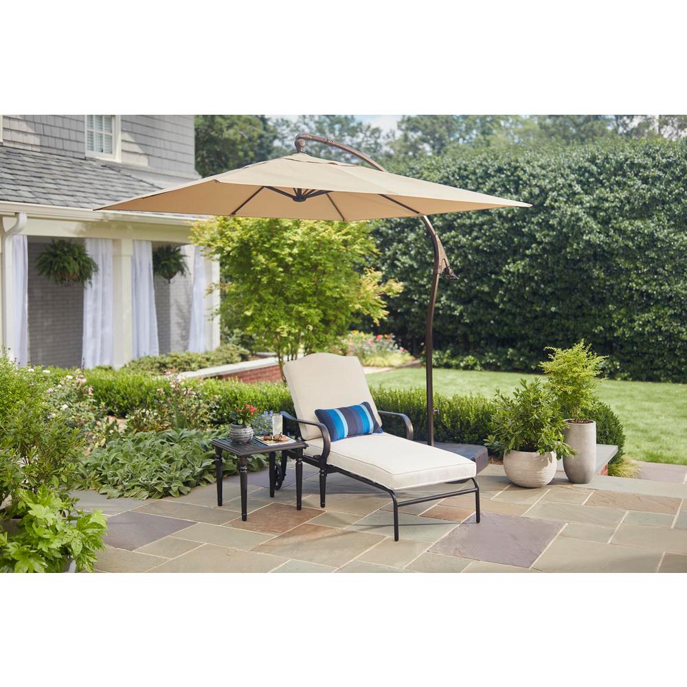 Hampton Bay 8 Ft Square Aluminum Cantilever Offset Outdoor Patio Umbrella In Putty Tan Yjaf 037 Pu The Home Depot