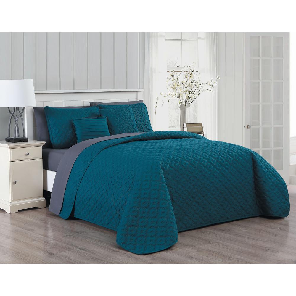 Avondale Manor Minnie 9 Piece Teal Charcoal King Quilt Set Minnie 9 Piece Teal Charcoal King Quilt Set