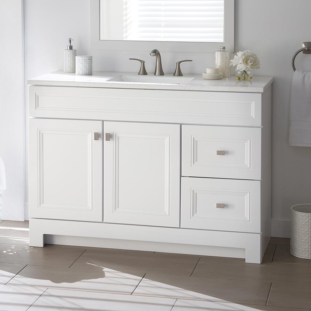 Home Decorators Collection Sedgewood 48 1 2 In Configurable Bath Vanity White With Solid Surface Top Arctic Sink Pplnkwht48d The Depot - Home Depot Bathroom Cabinet Sinks