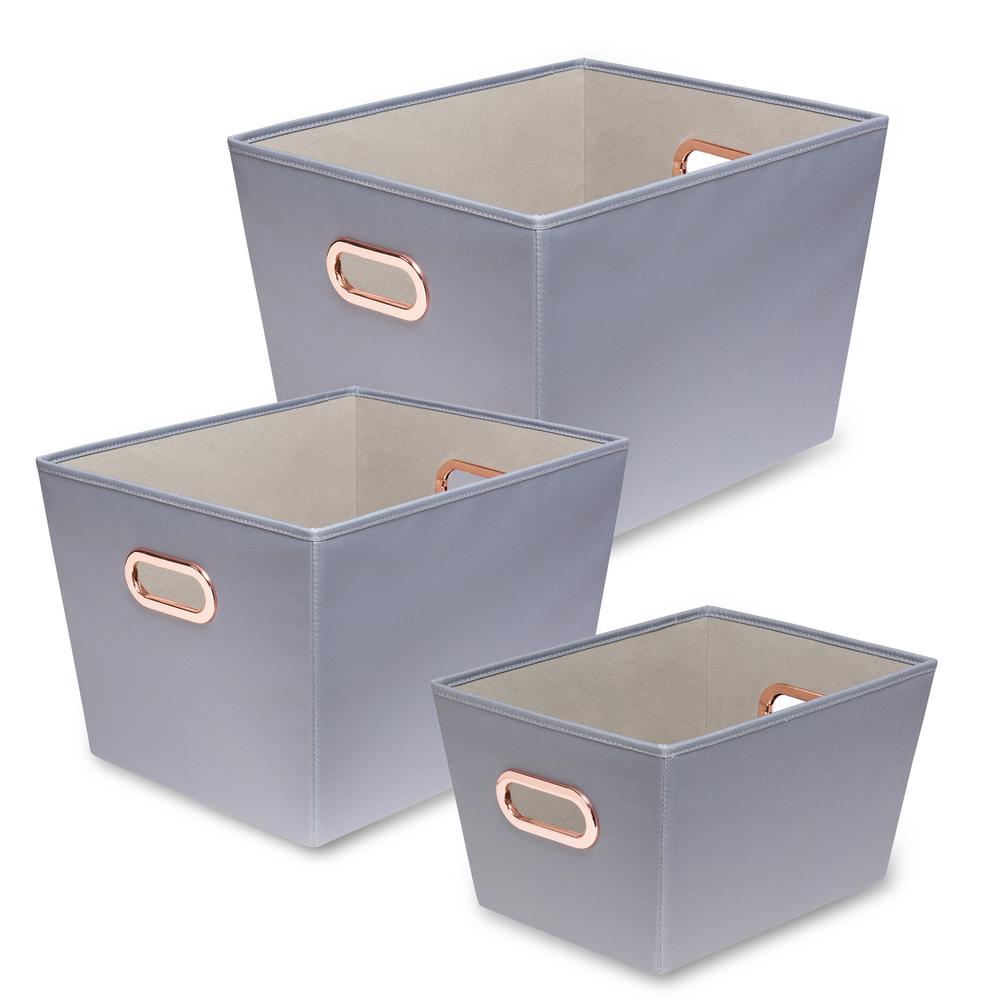 Honey-Can-Do 60 Qt. Gray with Copper Handles Canvas Tote (Set of 3) by Honey-Can-Do