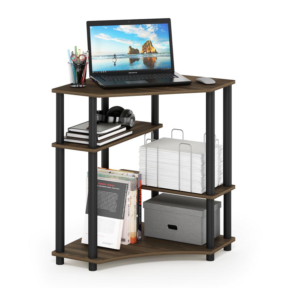 Furinno Turn N Tube Columbia Walnut Black Space Saving Corner Desk