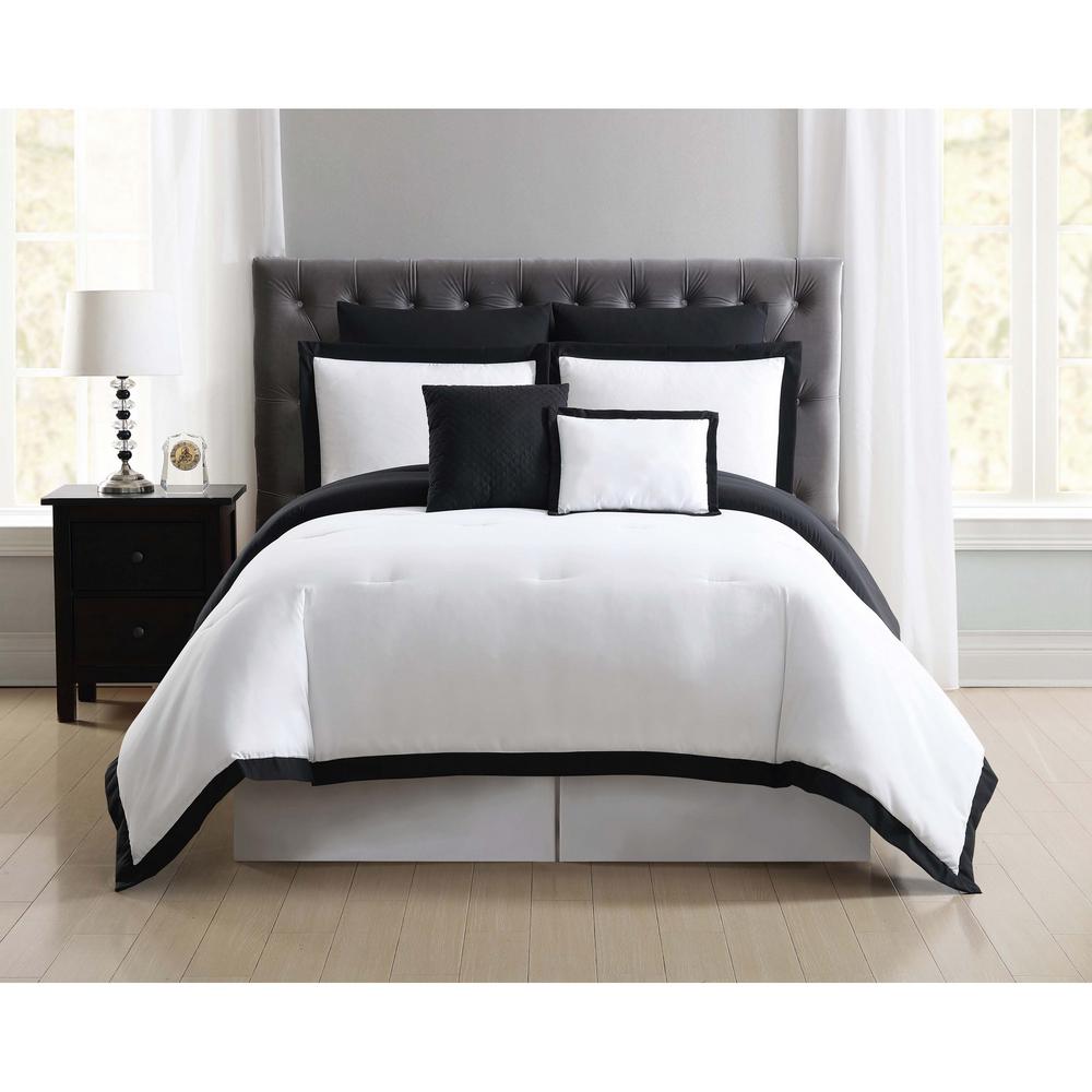 Truly Soft Everyday 7 Piece White And Black Queen Comforter Set Cs2182wbfq7 00 The Home Depot